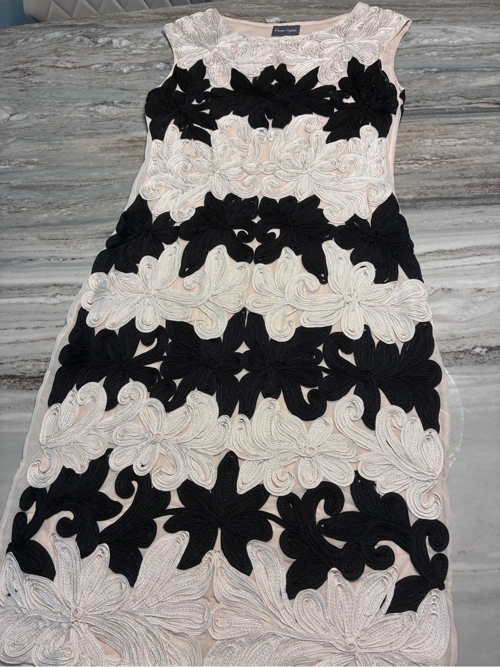 Phase 10 NWOT Black and Blush Floral Appliqué Dress